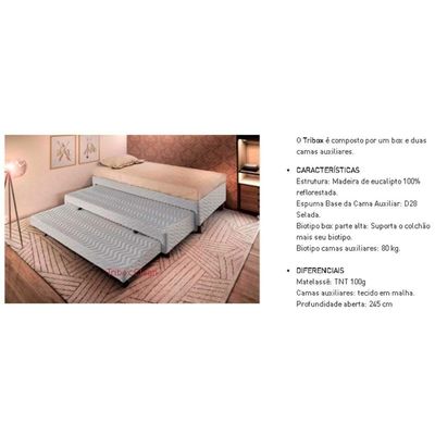 Cama Box c/ 2 Aux Solteiro + Colchão D33 Confort Ultra Firme Paropas