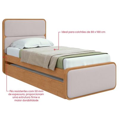 Cama Solteiro Easy Like com Cama Auxiliar Tec Corano Bege/Amêndoa Clean
