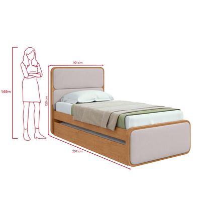 Cama Solteiro Easy Like com Cama Auxiliar Tec Corano Bege/Amêndoa Clean