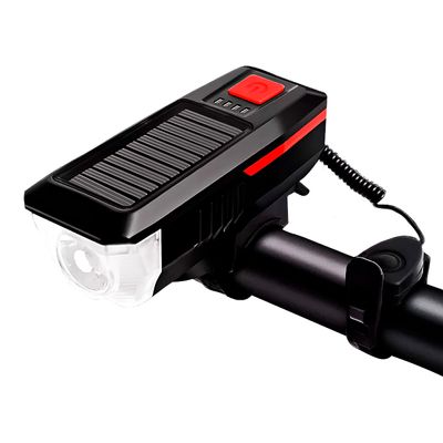 Lanterna e Buzina Solar para Bicicleta – Segurança e Visibilidade Dia e Noite Recarregável Sinalizador