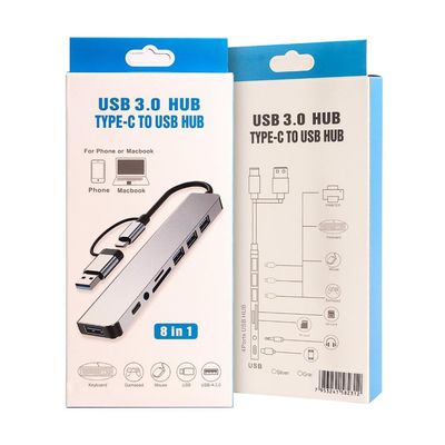 Adaptador 8 em 1 - Tipo C / P2 / USB-A 3.0 / TF / SD - Verde