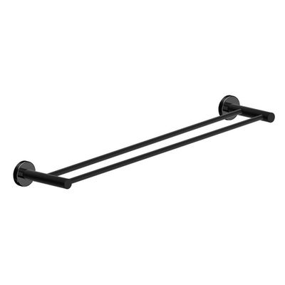 Porta Toalha Toalheiro Duplo Para Banheiro Preto Fosco Atenas 75cm