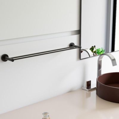Porta Toalha Toalheiro Duplo Para Banheiro Preto Fosco Atenas 75cm