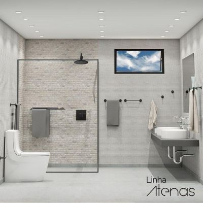 Porta Toalha Toalheiro Duplo Para Banheiro Preto Fosco Atenas 75cm