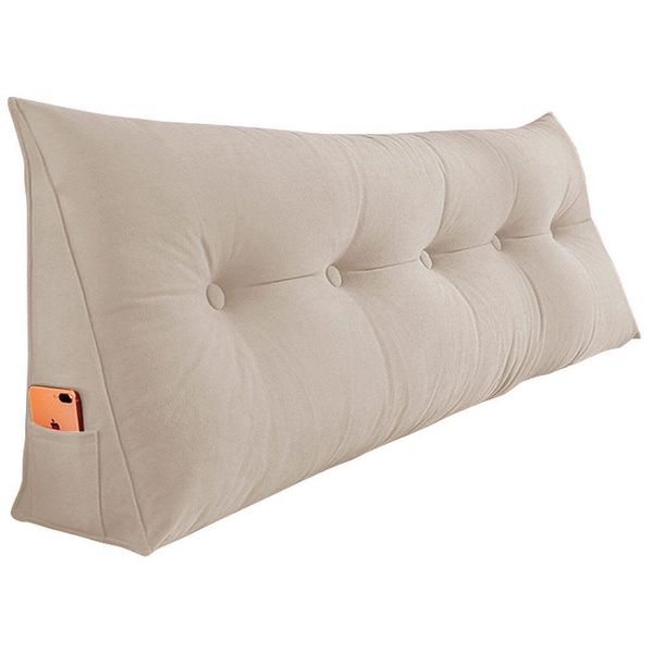 Almofada Para Cabeceira Encosto Apoio Lombar Spot 140cm Com Porta Celular Suede - Abmaza Cor Bege
