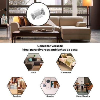 01 Par Conector De Encaixe Para Móveis Compátivel Sofá Cabeceira Painel Galvanizado - Abmaza