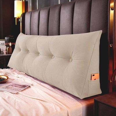 Almofada Para Cabeceira Encosto Apoio Lombar Spot 90cm Com Porta Celular Suede - Abmaza Cor Bege