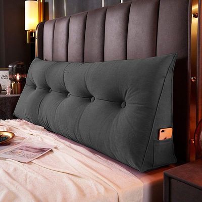 Almofada Para Cabeceira Encosto Apoio Lombar Spot 90cm Com Porta Celular Suede - Abmaza Cor Cinza