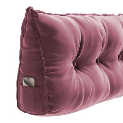Almofada Para Cabeceira Encosto Apoio Lombar Spot 160cm Com Porta Celular Veludo - Abmaza Cor Rosa