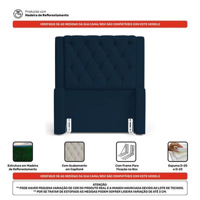 Cabeceira Atena Para Cama Box Solteiro 90cm Capitonê Com Frame Veludo Azul Marinho - Abmaza