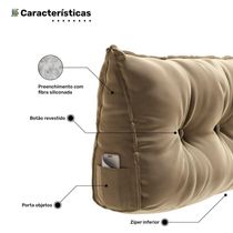 Almofada Para Cabeceira Encosto Apoio Lombar Spot 160cm Com Porta Celular Veludo - Abmaza Cor Bege