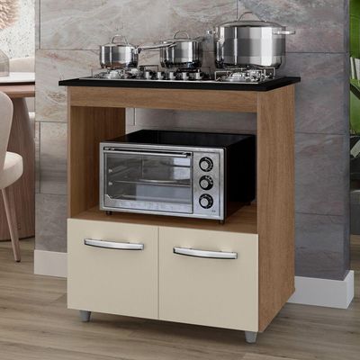 Balcão Para Cooktop Elis 75cm 02 Portas Com Tampo Recortado Savana Off White - Abmaza