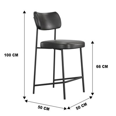Banqueta Média Para Cozinha Lila Estofada Com Encosto Couríssimo Preto - Abmaza