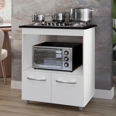 Balcão Para Cooktop Elis 75cm 02 Portas Com Tampo Recortado Branco - Abmaza
