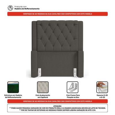 Cabeceira Atena Para Cama Box Solteiro 90cm Capitonê Com Frame Linho Cacau - Abmaza