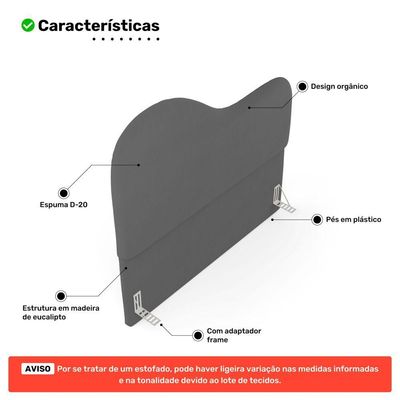 Cabeceira Orgânica Cama Box King Size Sea 195cm Com Frame Suede Cinza - Abmaza
