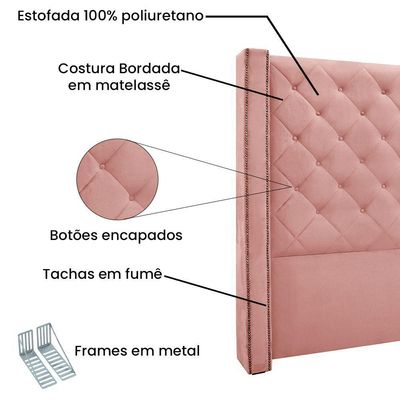 Cabeceira Cama Box King 195 Cm Vicenza Veludo Rosa S04 - D'rossi