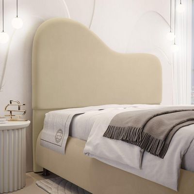Cabeceira Orgânica Cama Box Casal Padrão Sea 140cm Com Frame Suede Bege - Abmaza