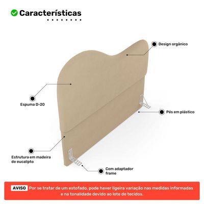 Cabeceira Orgânica Cama Box Casal Padrão Sea 140cm Com Frame Suede Bege - Abmaza