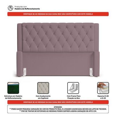 Cabeceira E Calçadeira Báu Queen Size Atena 160cm Capitonê Veludo Rosê - Abmaza