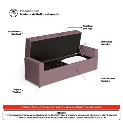 Cabeceira E Calçadeira Báu Queen Size Atena 160cm Capitonê Veludo Rosê - Abmaza