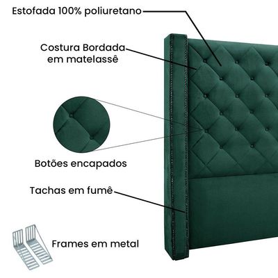 Cabeceira Cama Box King 195 Cm Vicenza Veludo Verde S04 - D'rossi