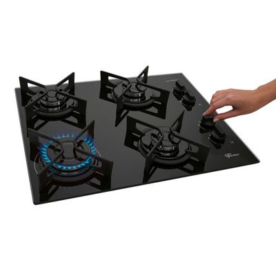Cooktop A Gás Fischer 4 Bocas Fit Line Trempe Iron Preto Bivolt