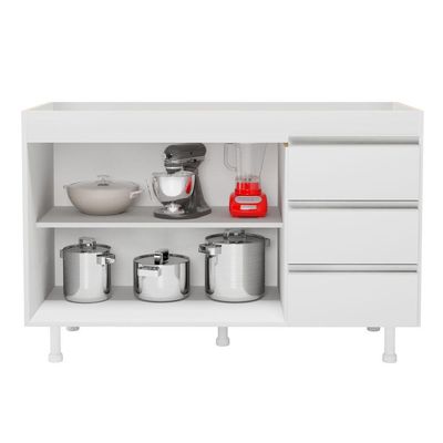 Cozinha Planejada Lux 3 Peças 100%mdf Balcão Gabinete Sem Tampo 119cm 3 Gavetas Branco - Abmaza