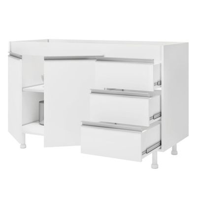 Cozinha Planejada Lux 3 Peças 100%mdf Balcão Gabinete Sem Tampo 119cm 3 Gavetas Branco - Abmaza