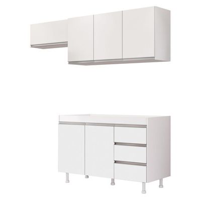 Cozinha Planejada Lux 3 Peças 100%mdf Balcão Gabinete Sem Tampo 119cm 3 Gavetas Branco - Abmaza