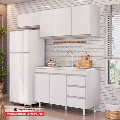 Cozinha Planejada Lux 3 Peças 100%mdf Balcão Gabinete Sem Tampo 119cm 3 Gavetas Branco - Abmaza