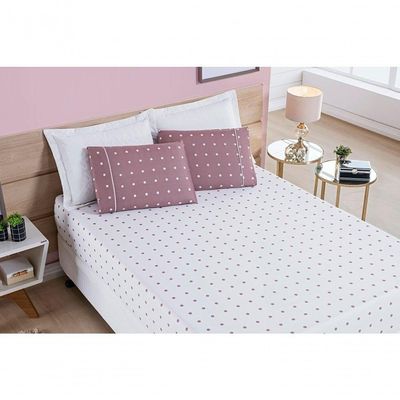 Cobre Leito + Jogo De Cama 200 Fios Petit Poá Solteiro 04 Peças 100% Poliéster - Rose
