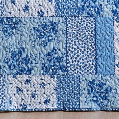 Colcha + Jogo De Cama Bouti Estampado King 06 Peças 100% Poliéster - Azul Sereno