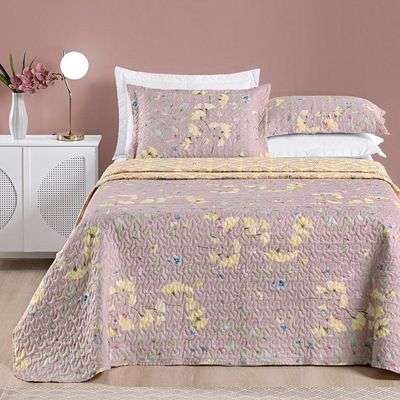 Colcha + Jogo De Cama Bouti Estampado Casal 06 Peças 100% Poliéster - Lavanda