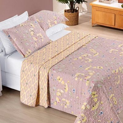 Colcha + Jogo De Cama Bouti Estampado Casal 06 Peças 100% Poliéster - Lavanda