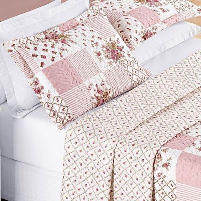Colcha + Jogo De Cama Bouti Estampado Casal 07 Peças 100% Poliéster - Rosa Matura