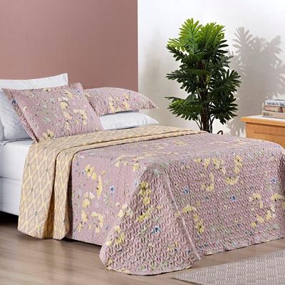 Colcha + Jogo De Cama Bouti Estampado Casal 07 Peças 100% Poliéster - Lavanda
