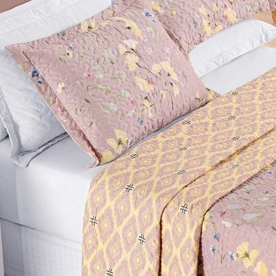 Colcha + Jogo De Cama Bouti Estampado Casal 07 Peças 100% Poliéster - Lavanda