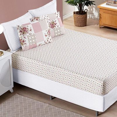 Colcha + Jogo De Cama Bouti Estampado King 06 Peças 100% Poliéster - Rosa Matura