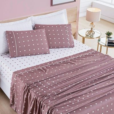 Cobre Leito + Jogo De Cama Queen + Jogo De Banho Petit Poá 12 Peças 100% Poliéster - Rose