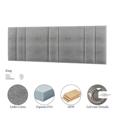 Cabeceira Painel Cama Box King Size Siri 200cm Com Led Linho Cinza - Abmaza
