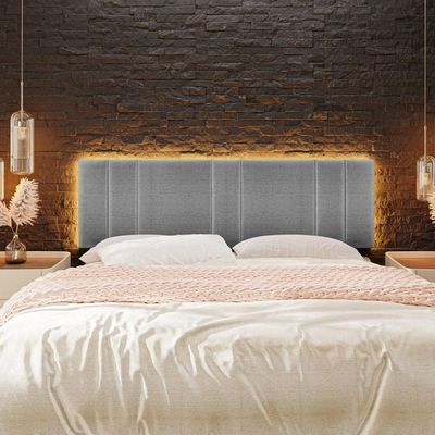 Cabeceira Painel Cama Box King Size Siri 200cm Com Led Linho Cinza - Abmaza