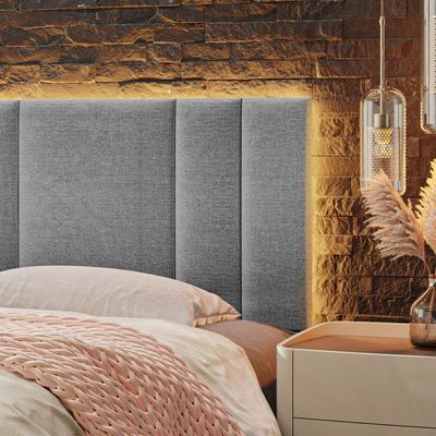 Cabeceira Painel Cama Box King Size Siri 200cm Com Led Linho Cinza - Abmaza