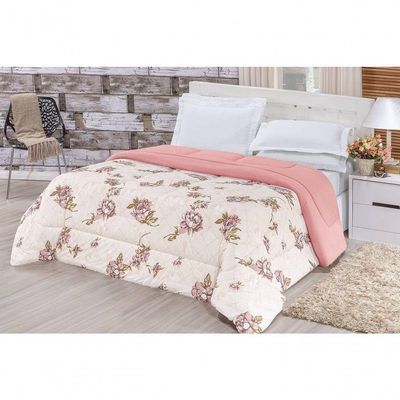 Edredom 2,40 X 2,20m + Jogo De Cama Malha Quality Queen 04 Peças 100% Algodão - Rosê