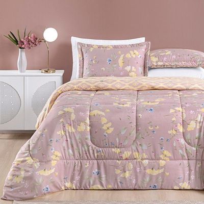 Edredom 2,40m X 2,20m + Jogo De Cama Casal Padrão Bouti 06 Peças 100% Poliéster - Lavanda
