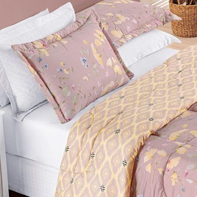 Edredom 2,40m X 2,20m + Jogo De Cama Casal Padrão Bouti 06 Peças 100% Poliéster - Lavanda