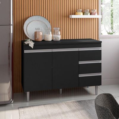 Cozinha Compacta Completa Andréia 03 Peças Aéreo 120cm Balcão Pia E Cooktop Preto - Abmaza