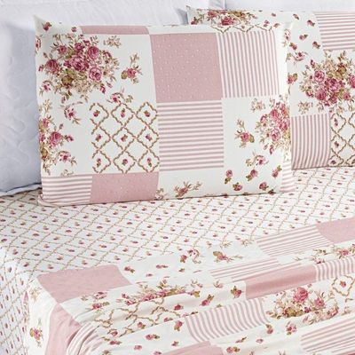 Colcha + Jogo De Cama Bouti Estampado King 07 Peças 100% Poliéster - Rosa Matura
