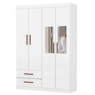 Guarda Roupa Solteiro Hercules 4 Portas 2 Gavetas Com Espelho Carioca Moveis Branco