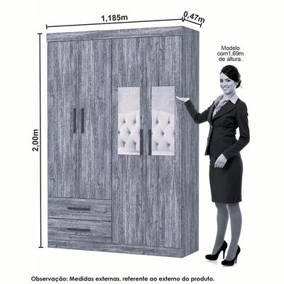 Guarda Roupa Solteiro Hercules 4 Portas 2 Gavetas Com Espelho Carioca Moveis Branco